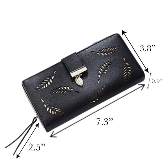 Cinnamon Brown and Gold Leaf Vegan Leather Clutch Wallet - Picture 16 of 16